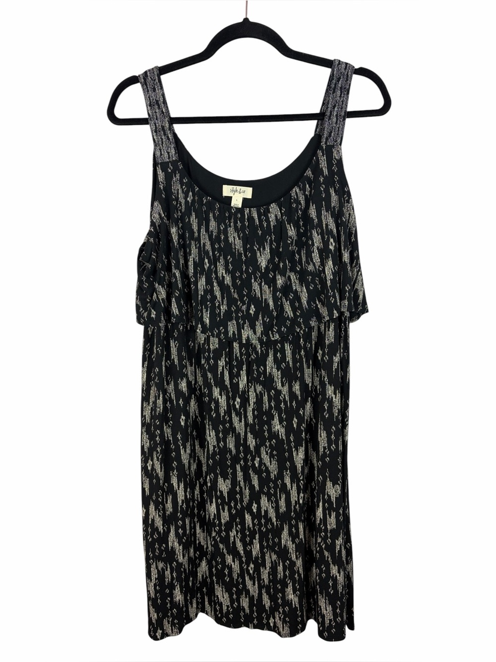 Style & Co Black Sleeveless Dress Large Stretch Casual Layered Front